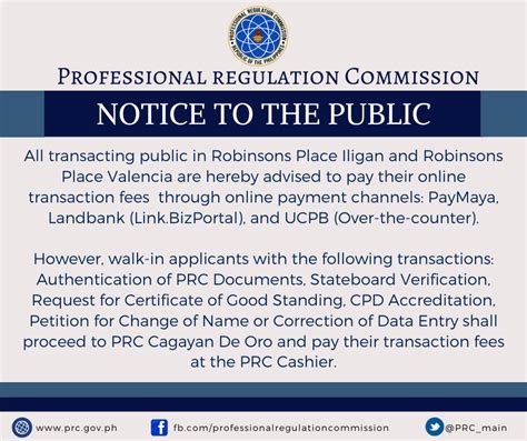 prc iligan|Notice to the .